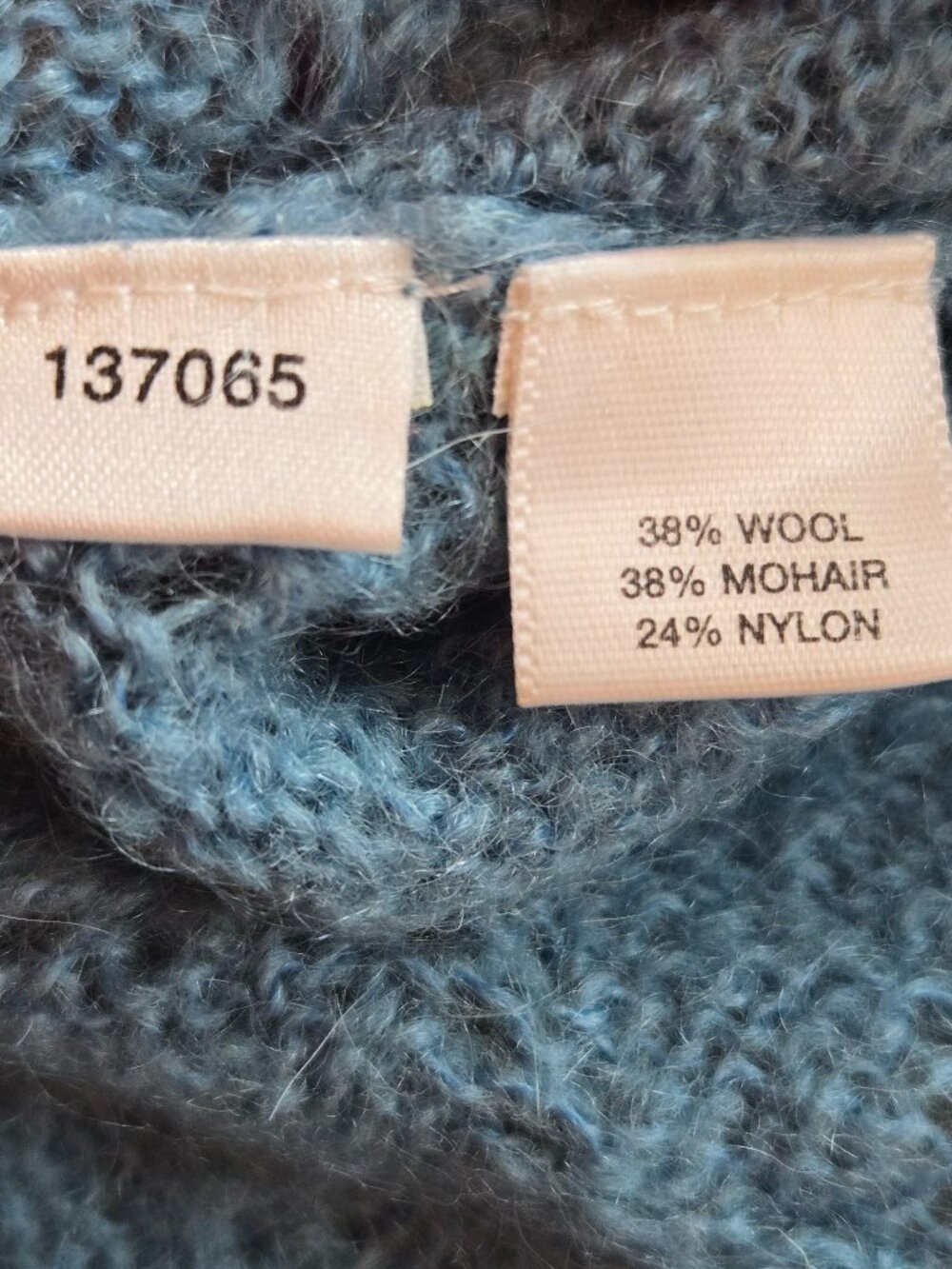 LOFT Dusty Blue Open Lace Knit Mohair Cardigan w Ribbed Shawl Style Collar M - Picture 4 of 16